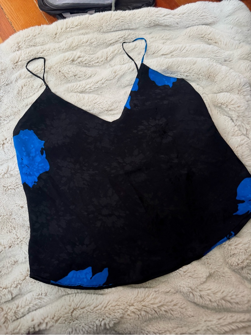 Adagio by Patricia Fieldwalker Vintage Black and Blue Floral Silk Cami Top